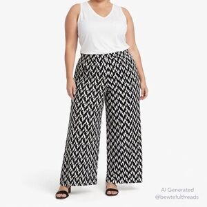 Karen Kane 1X Black White Wide Leg Palazzo Pull-On Citrus Twist Pants